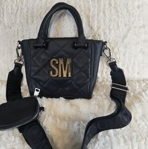 Steve Madden Black Quilted Mini Tote with Gold Logo